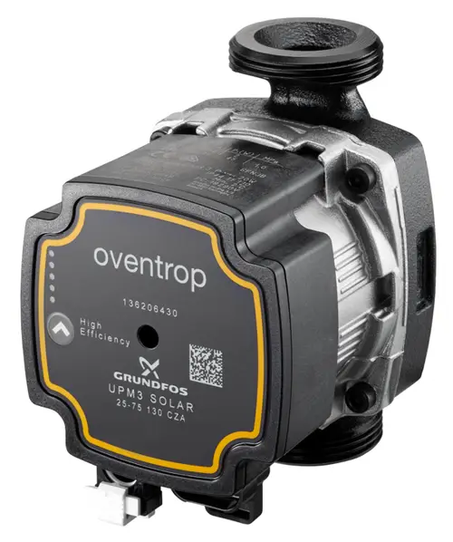 Hocheffizienzpumpe von Oventrop mit Anschlussgewinde, kompaktem Design und einem Anschluss für Heizungsanwendungen.